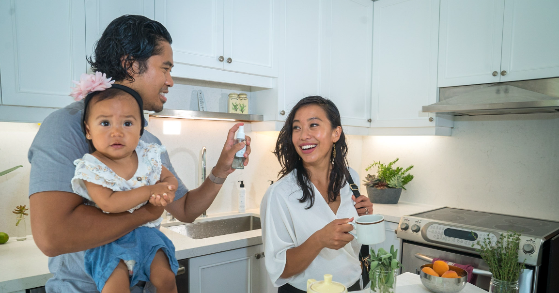 Family at kitchen counter