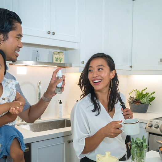 Family at kitchen counter