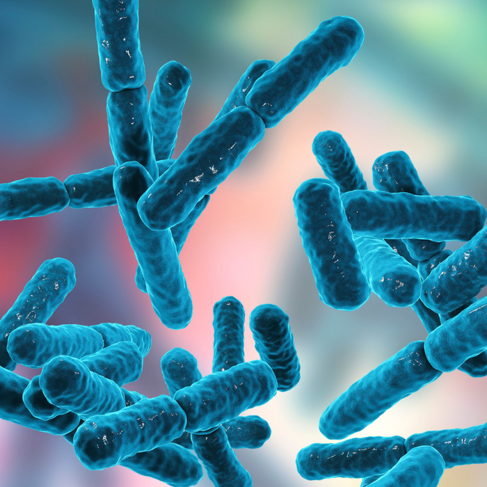 Image of blue probiotic bacteria with colour blurry background.